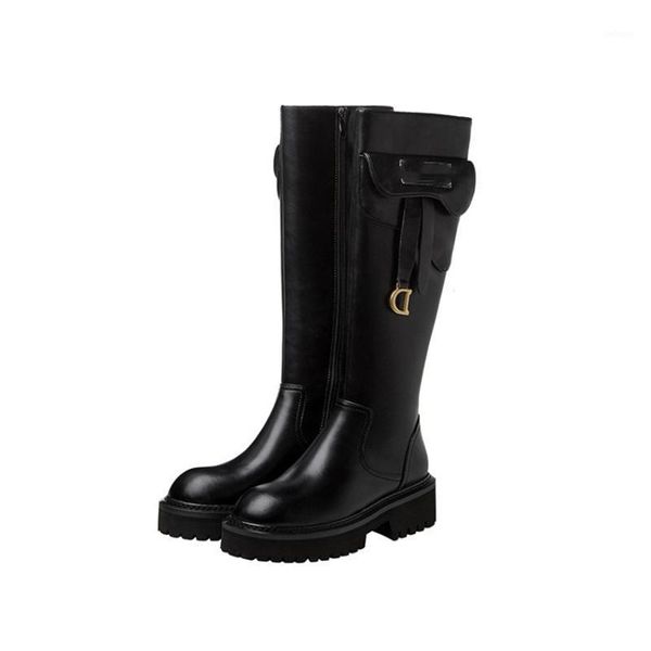 

boots mkkhou fashion knee-high women 2021 winter brand same style leather straight thick soles knight booties1, Black