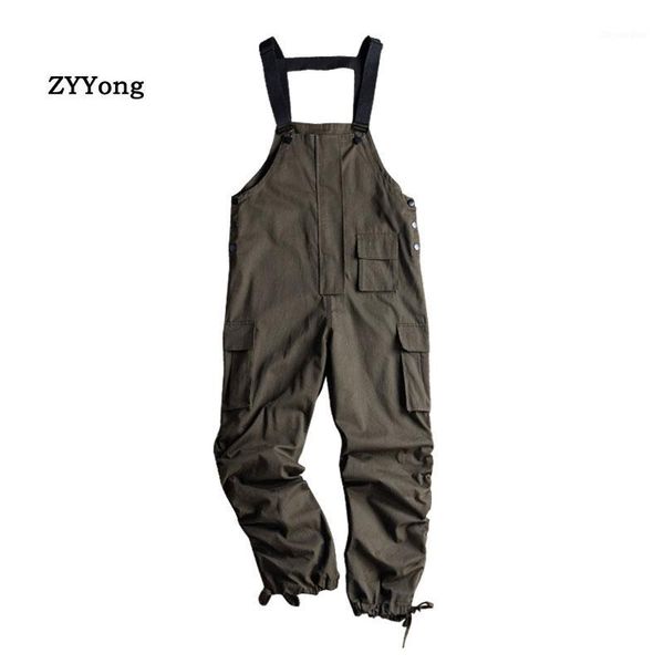 

army green loose overalls men jumpsuit bib beam feet hip hop streetwear rompers cargo pants solid color youth casual trousers1, Black