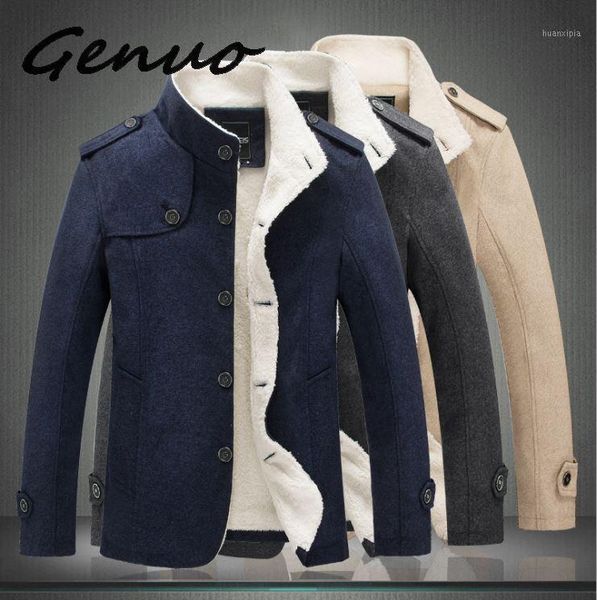

genuo new brand men wool blend coats 2019 winter fashion men's solid color coat clothing male thick warm overcoat1, Black