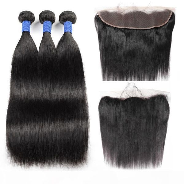 

wholesale 10a brazilian straight hair 3bundles with 13*2.5 lace frontal peruvian human hair extensions malaysian straight hair with frontal, Black