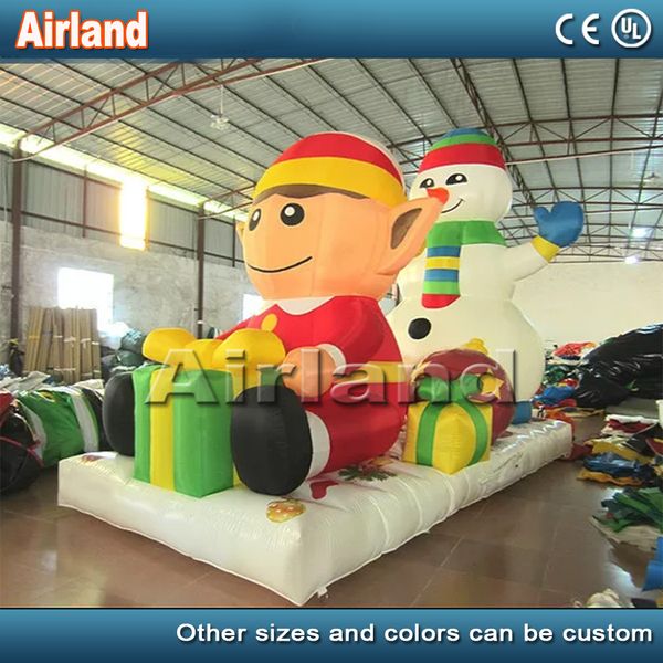

sell commercial giant christmas inflatable snowman and elf with present, cartoon inflatable holiday mall outdoor decorations