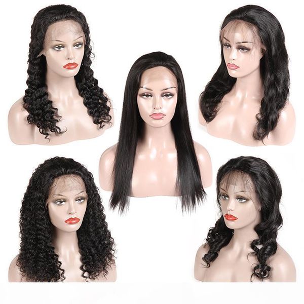 

wholesale human hair lace front wigs pre plucked brazilian straight body wave loose wave deep wave kinky curly wigs natural color 10-24 inch, Black;brown