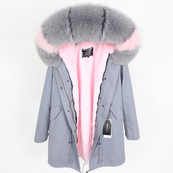 

s-7xl jacket black faux fur liner long parka real fur coat detachable natural collar warm loose 2020 ladies' large size1