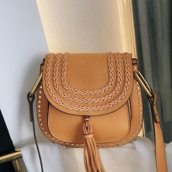 

classic vintage woven saddle bag women designer handbags tassel suede braided cowhide rivet shoulder bags cross body evening messenger bag