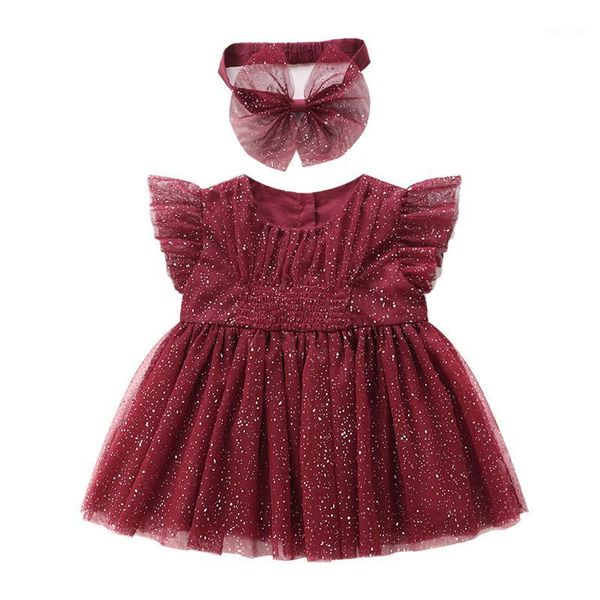 

girl's dresses baby girls clothes for princess party birthday summer puff sleeve sequined dress with hairband kids 0-2t red1, Red;yellow