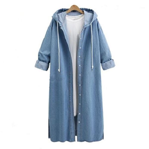 

zogaa women's long denim trench spring autumn hooded single-breasted long trench coats female loose maxi coat streetwear1, Tan;black