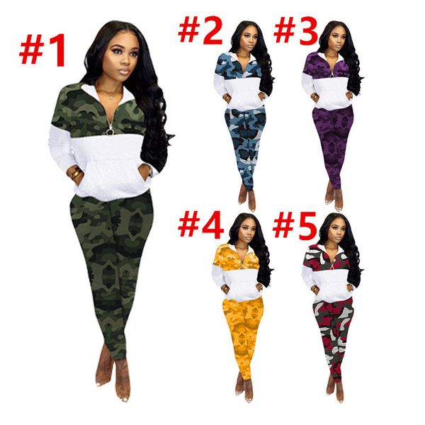 

women tracksuit plus size camouflage long sleeves sweater coat zipper jacket leggings fashion two piece set outfit sports suit e101407, Gray