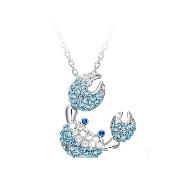 

925 sterling silver crab pendant necklace sapphire jewelry charms exaggerated necklace full crystal pendant light blue jewelry for women 3t