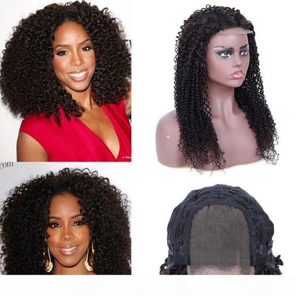 

malaysian 100% human hair 4x4 lace front wig kinky curly natural color four by four wigs wholesale lace wig, Black;brown