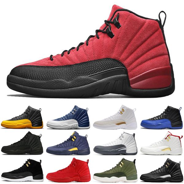 

wholesale 12 12s men basketball shoes dark concord grey reverse flu game taxi indigo athletics mens trainers sports sneakers size 7-13, White;red