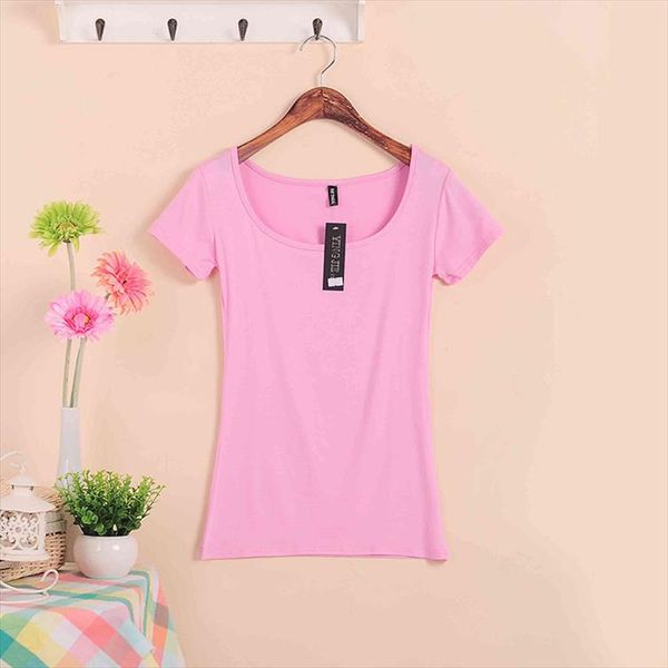 

plus size stretch basic 2021 summer style short sleeve t shirts for women u neck 100% cotton womens t shirt casual, White