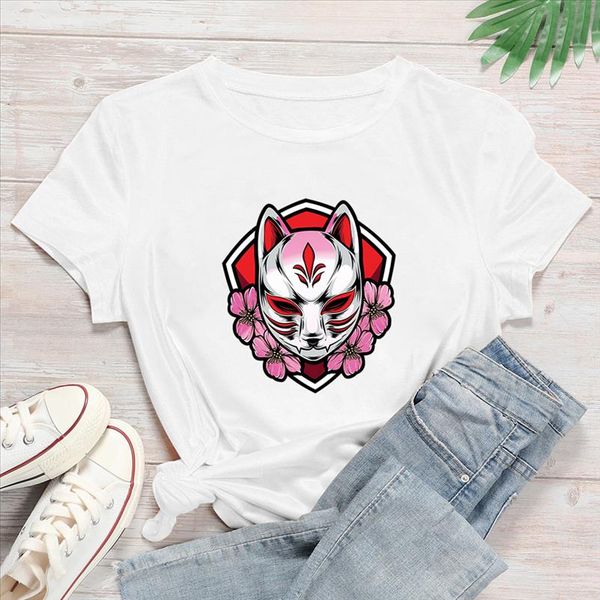 

fashion loose complete pink fox mask graphic new t shirt women funny simplicity t shirt refreshing halloween pop vogue shirt, White