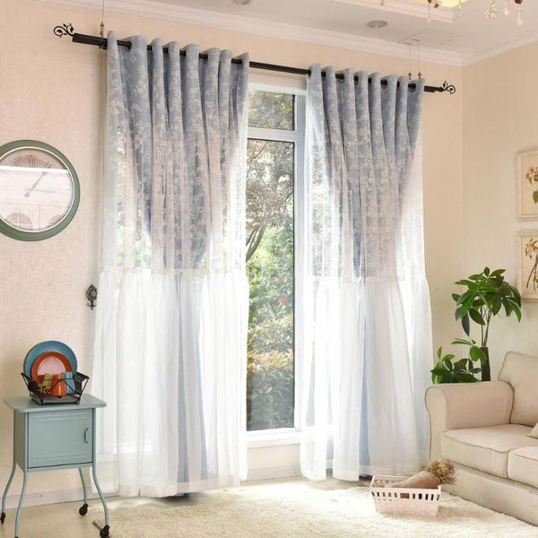 

curtain & drapes pastoral 1 pc solid color blackout and lace floral tulle window curtains set for bedroom /living room