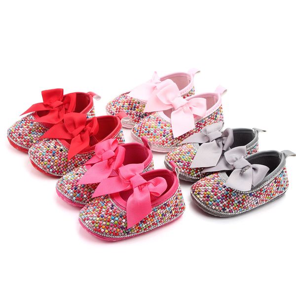 

Baby Girls Shoes Children Bow Diamond Shoes Spring Autumn Newborn Infant Soft Anti-skid Footwear Princess Shoes, Rose