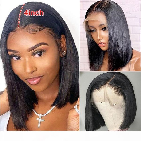 

13x4 straight bob wig lace front human hair wig pre plucked with baby hair brazilian remy hair frontal short bob wig black women, Black;brown