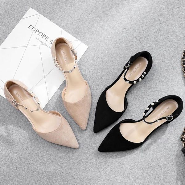 

one belt buckle hollow shoes female 2020 spring summer women's high-heeled shoes thin heeled pointed toe sandals g00291, Black