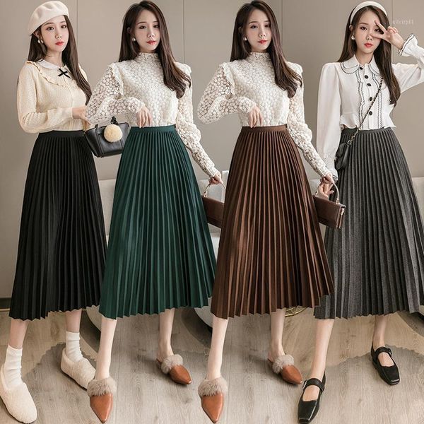 

posed a bust skirt to show thin pleated skirt in autumn winter since waist long a word warm pure color of the1, Black