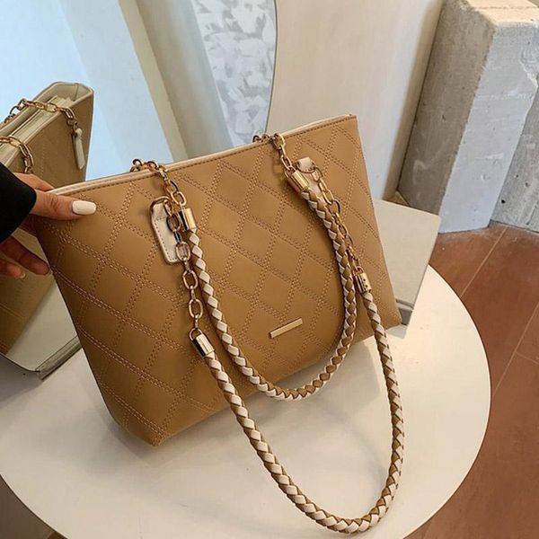 

2021 new high luxury capacity handbags pu leather women's designer shoulder bags fashion lingge embroidery thread women hand bag