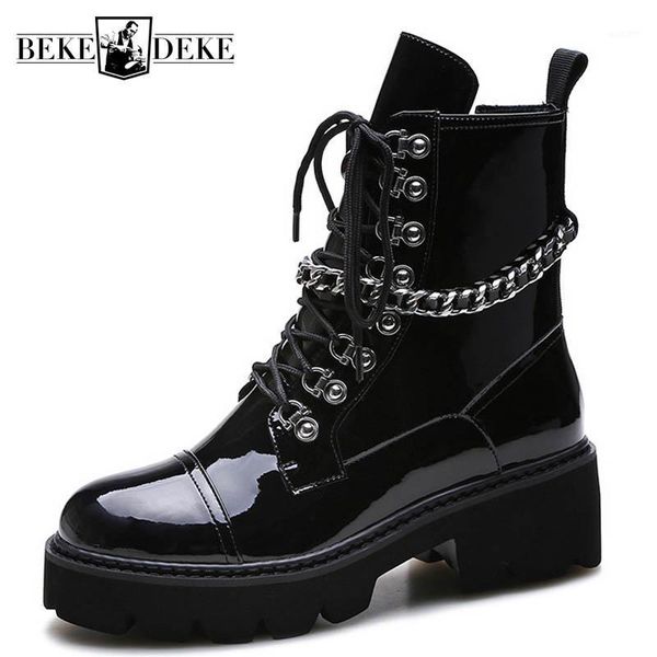 

boots punk women england style leather zipper platform ankle shoes winter chains motorcycle black boots1