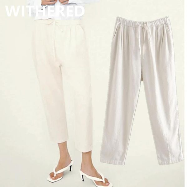 

withered england style simple solid twill collect waist loose harem pants women pantalones mujer pantalon femme trousers women1, Black;white