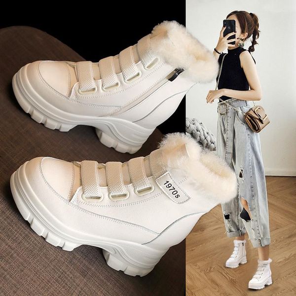 

swyivy fur winter shoe women white snow boots hook loop 2020 chunky sneakers winter ankle boots platform female casual shoes, Black
