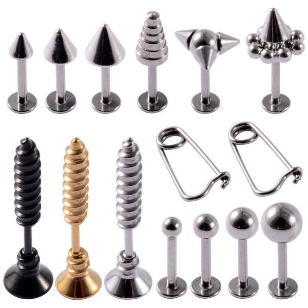 

1pc surgical steel 16g cone labret lip bar ring screw shape ear cartilage tragus helix piercing ball earrings piercing jewelry q jllqgz, Silver