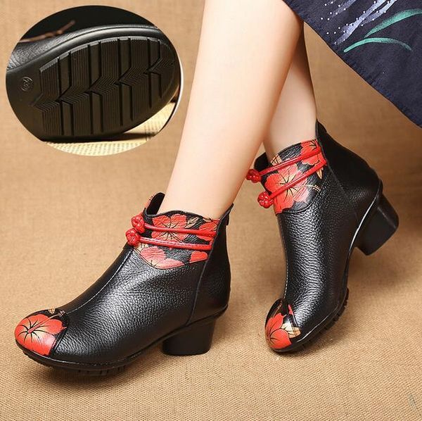 

boots rushiman autumn winter shoes woman genuine leather ankle soft cowhide velvet short, Black
