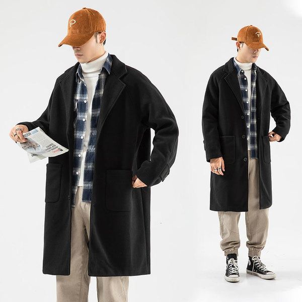 

new arrivals winter mens coat jaket limited loose korean overcoat medium - long thick british style woolen windbreaker, Black