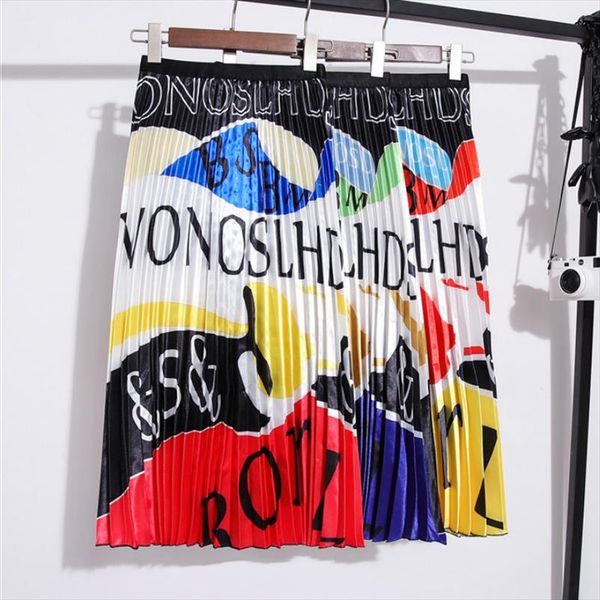 

2020 new arrival spring autumn women cartoon printed elegant pleated long skirts high waist harajuku tulle a line mid calf skirt, Black