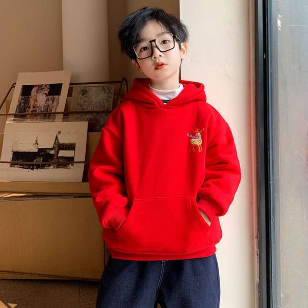 

and boys' 2020 winter cloth new autumn plush sweater children's wtern sle thickened korean version net red hoodie, Black