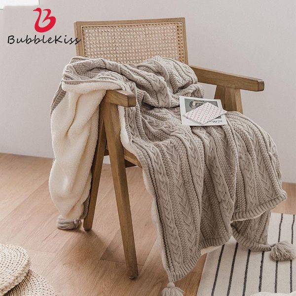 

blankets bubble kiss 2021 grey thicker knitted blanket quality soft sofa double sided tassel design fashion warm