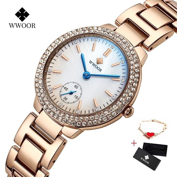 

wwoor diamond women watches luxury gold ladies bracelet watch waterproof stainless steel casual woman quartz watch reloj mujer t200420, Slivery;brown