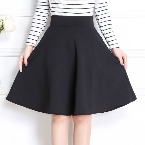 

2020 spring & autumn women midi skirt korean fashion slim pocket elastic high waist a line skirt plus size black skirt 1014
