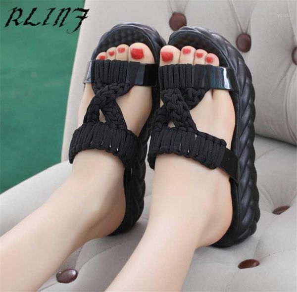 

slippers rlinf women shoes knitted wool female sandals and sponge cake1, Black