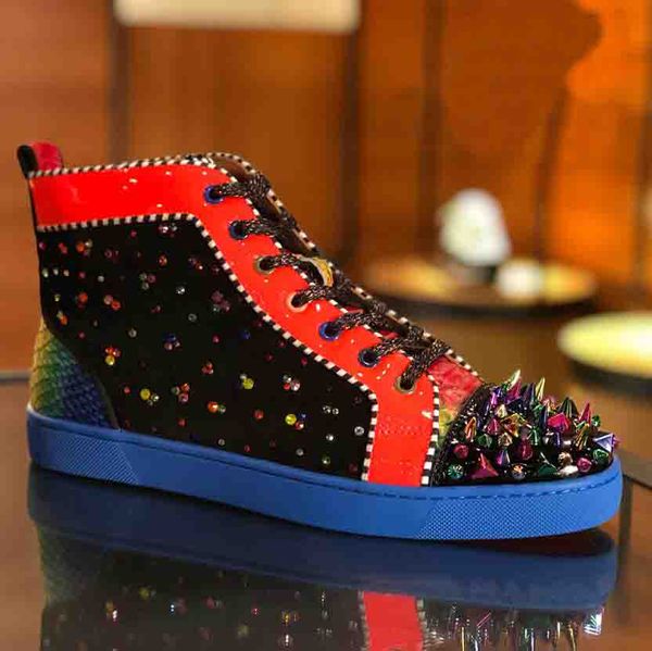 

luxury studded red bottom pik spiked high white genuine leather pik pik spikes sneaker shoes women,men casual shoes outdoor, Black