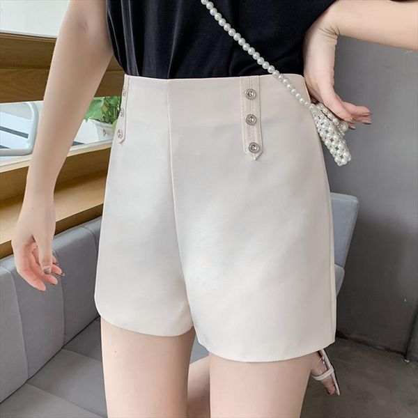 

women biker shorts 2020summer fashion button high waist wide leg commuting shorts black white wild casual, White;black
