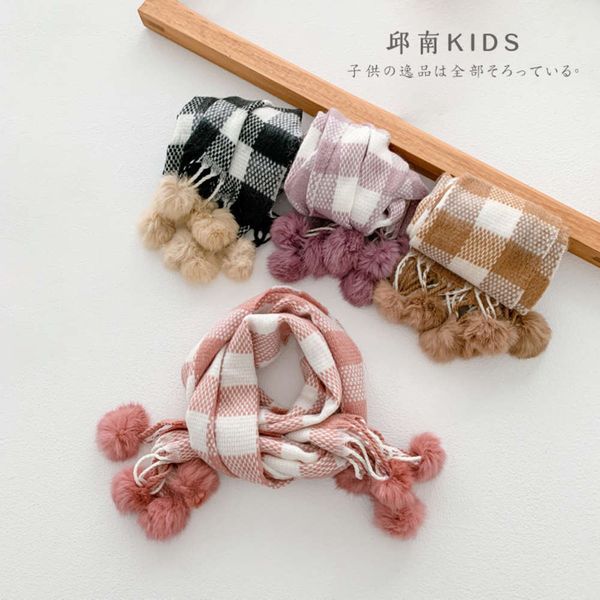 

rabbit qiunan children's ball scarf autumn new boys and girls' cashmere shawl double knitted collar winter, Red;brown