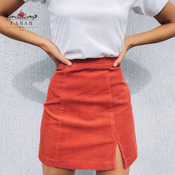 

women's short skirt retro corduroy split skirt new women's summer fashion casual short, Black