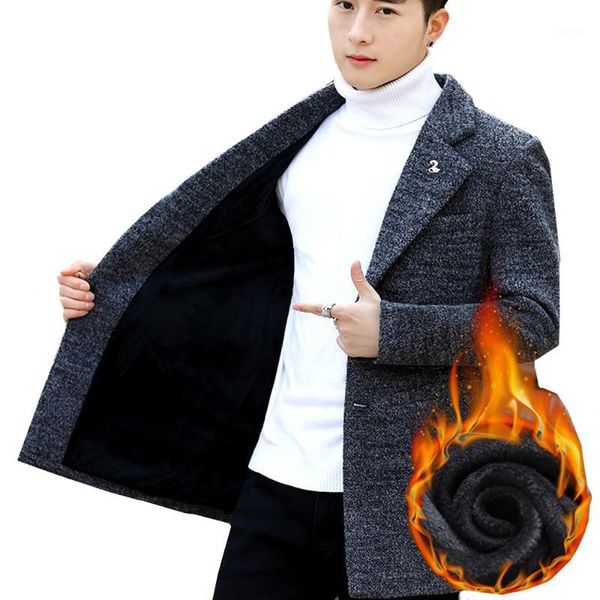 

good quality men formal wear business casual medium-long woolen coats new male solid color winter outwear thick warm jackets1, Black