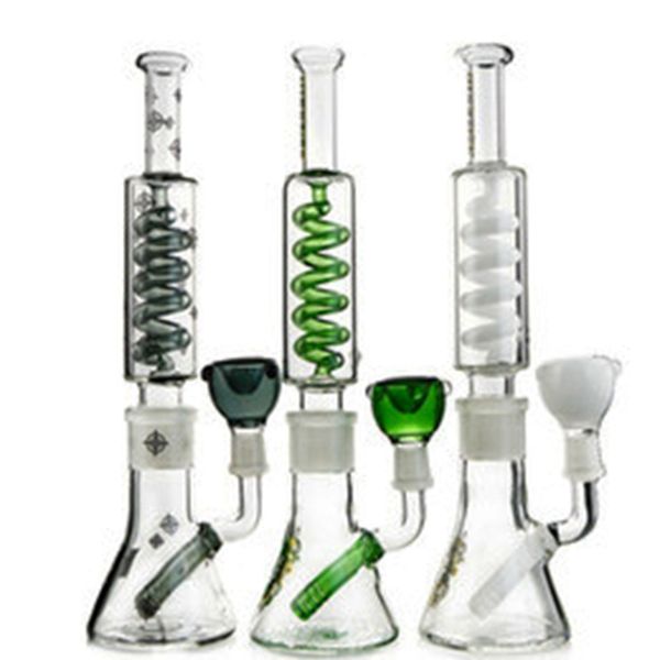 11-Zoll-Glasbecher-Bongs, Wasserpfeifen, Bauen Sie eine Bong mit Kondensatorspule, Freezalbe, große Wasserpfeifen, diffuse Downstem-Perc-Öl-Dab-Rigs mit Schüssel