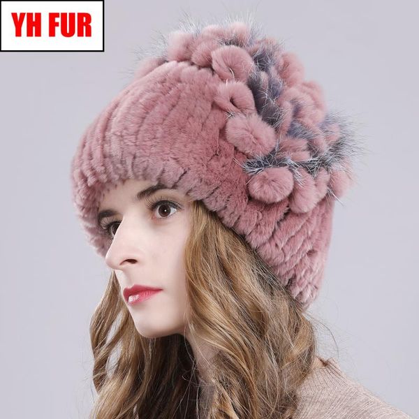 

beanie/skull caps russia women real rex fur hats outdoor elastic knitted 100% genuine cap winter warm beanies hat, Blue;gray