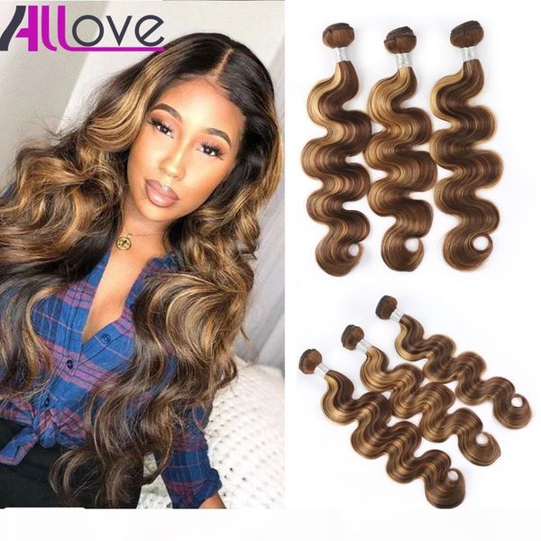 

allove highlight 4 27 brazilian human hair bundles weft peruvian body wave indian virgin hair extensions malaysian two tone ombre color, Black