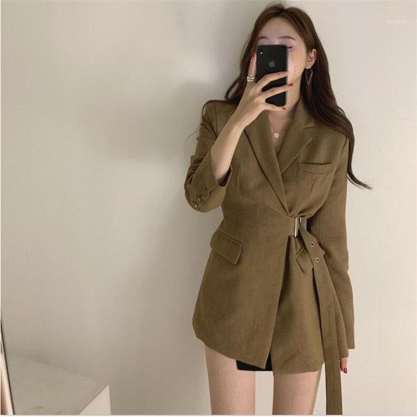 

hzirip autumn slender office lady casual sashes feminine new women slim elegant all match high street loose plus size blazers1, White;black
