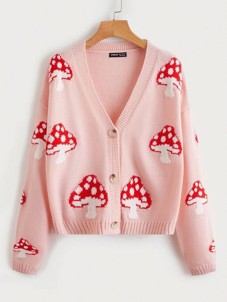 

mushroom pattern cardigan z6bi#, White