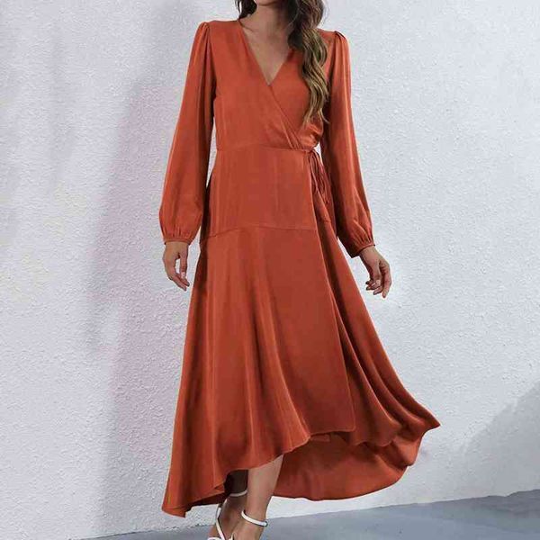 

Plus Size Stylish V Neck Long Sleeve Long Dress Casual Spring Dress Solid Color For Daily Wear, Black;gray