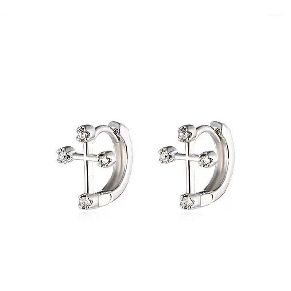 

hoop & huggie 2021 delicate 925 sterling silver mini cross shaped earring with cz paved for girl women fashion party jewelry gift1, Golden;silver