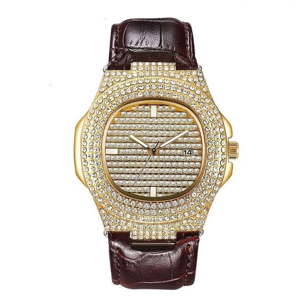 

watch fashion diamond inlaid belt men's quartz watch man, Slivery;brown