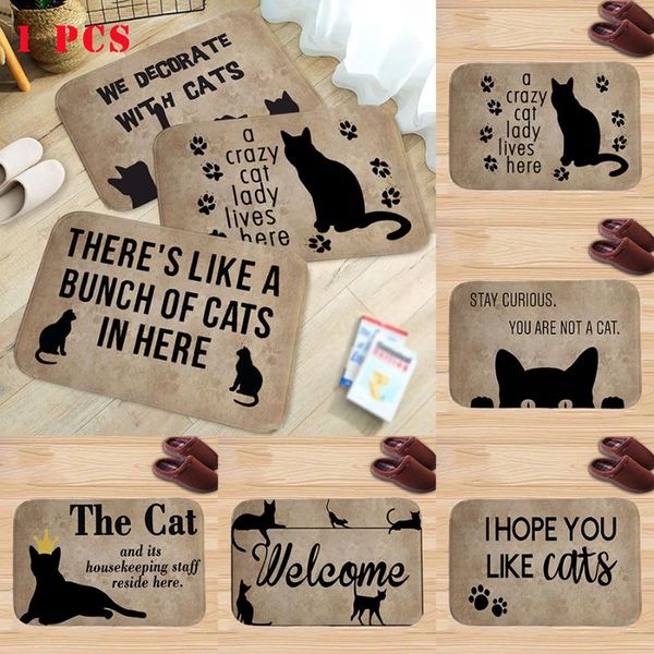 

60*40cm fashion water-absorb floor bath mat charming cats toilet room memory foam coral anti-slip personalized doormat