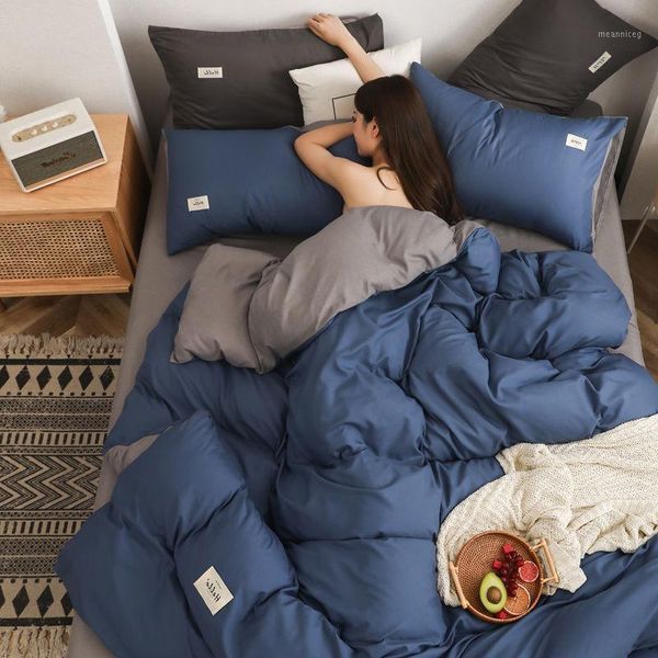 

bed set 2 people fashion simple style linen duvet cover flat sheet winter home textile1
