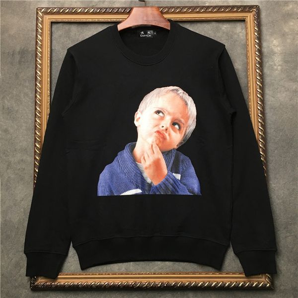

men's 100% cotton pullover questioning little boy print hooded men casual long-sleeved sweaterwear dd|41935d515 yacm, Black